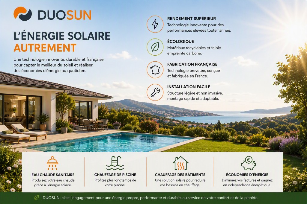 L'énergie solaire autrement — technologie DUOSUN pour l'eau chaude, la piscine et les économies d'énergie